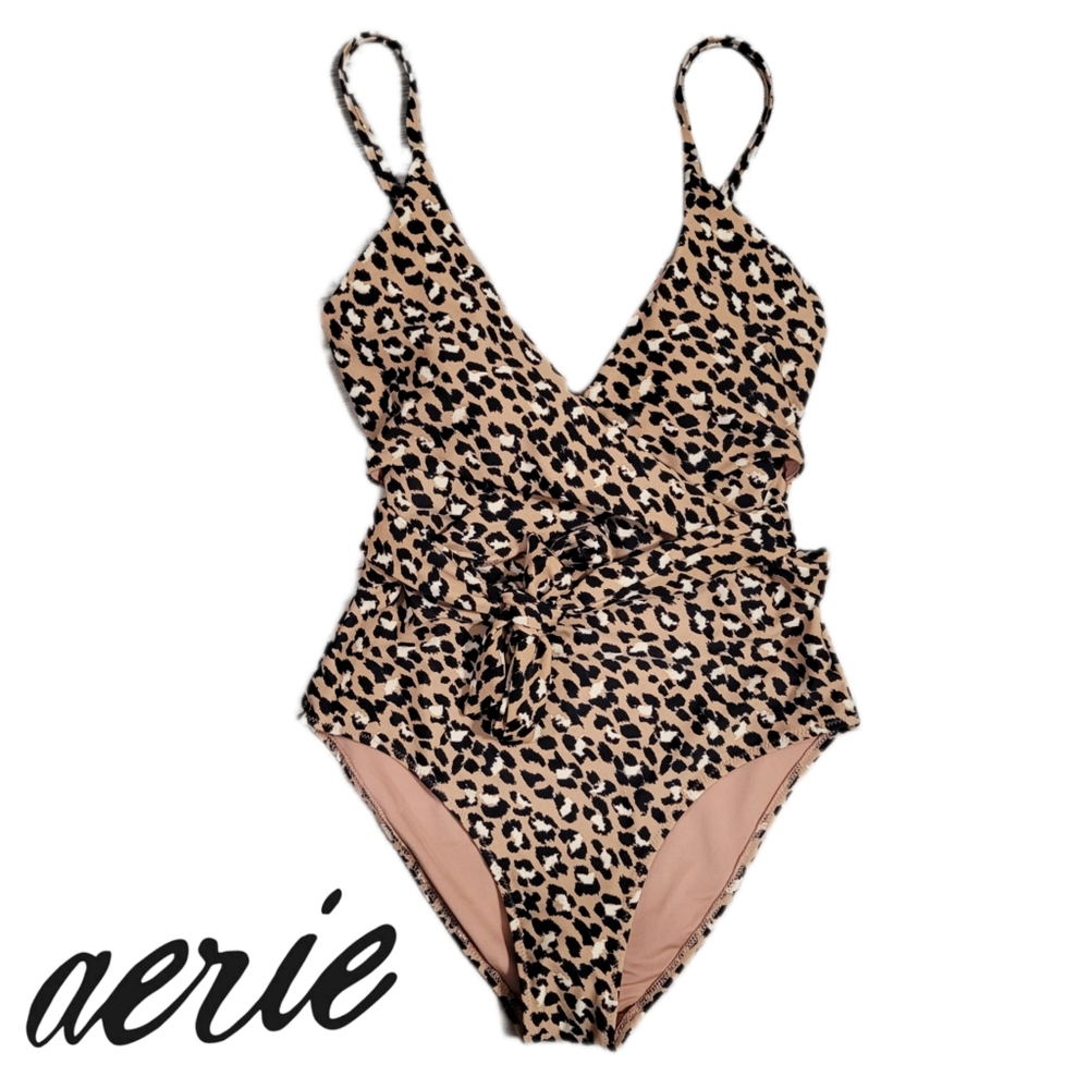 NEW AERIE LEOPARD WRAP ONE PIECE SWIMSUIT FULL COVERAGE SIZE SMALL